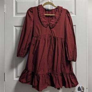 Maroon Babydoll Dress Zara